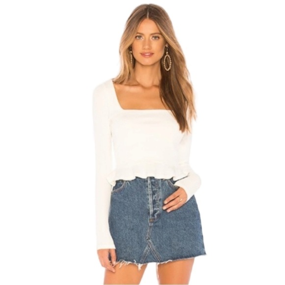 NWT Superdown ribbed ruffle bottom long sleeve top size S - Picture 1 of 10